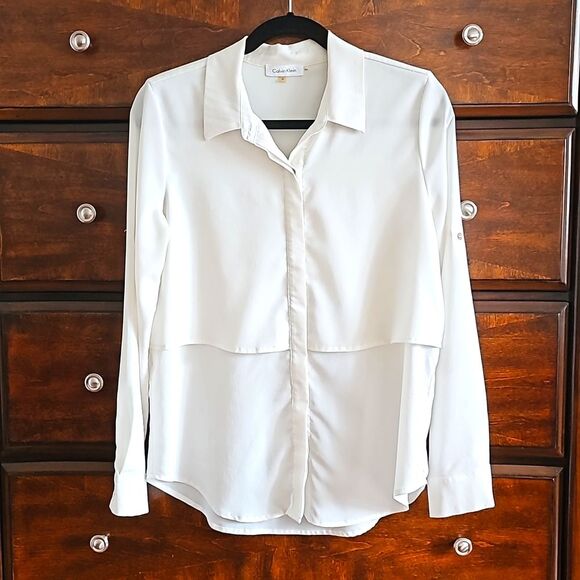 Calvin Klein Concealed Placket Button Down Blouse, Off White, Size M - Picture 1 of 6